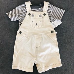 Carters 9m Overalls Shorts Cream Bear Gray T-Shirt
